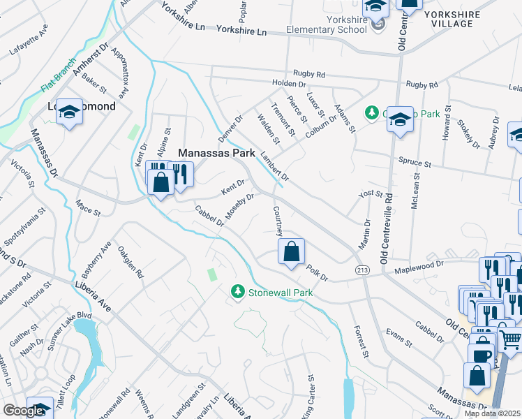 map of restaurants, bars, coffee shops, grocery stores, and more near 100 Morton Court in Manassas Park