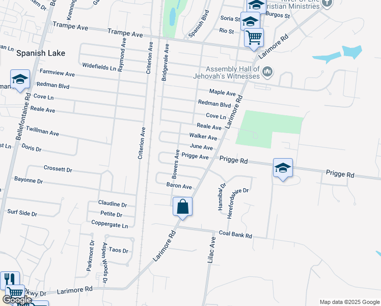 map of restaurants, bars, coffee shops, grocery stores, and more near 1143 Prigge Avenue in St. Louis
