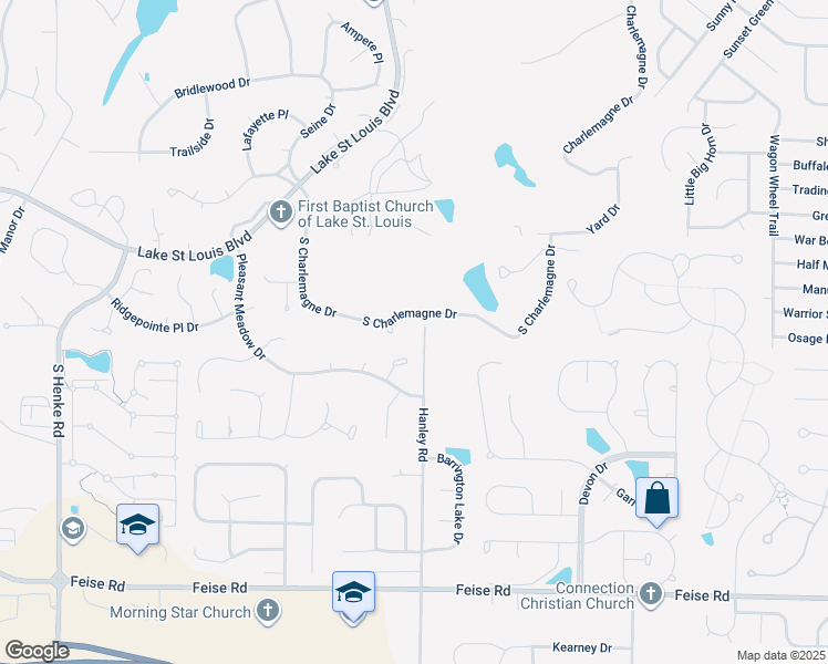 map of restaurants, bars, coffee shops, grocery stores, and more near 1755 Hanley Road in O'Fallon