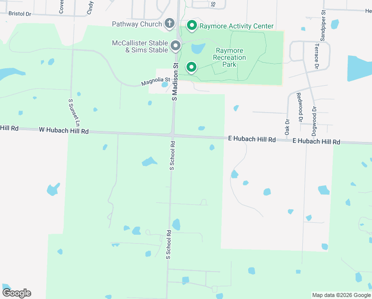 map of restaurants, bars, coffee shops, grocery stores, and more near 18711 South School Road in Raymore