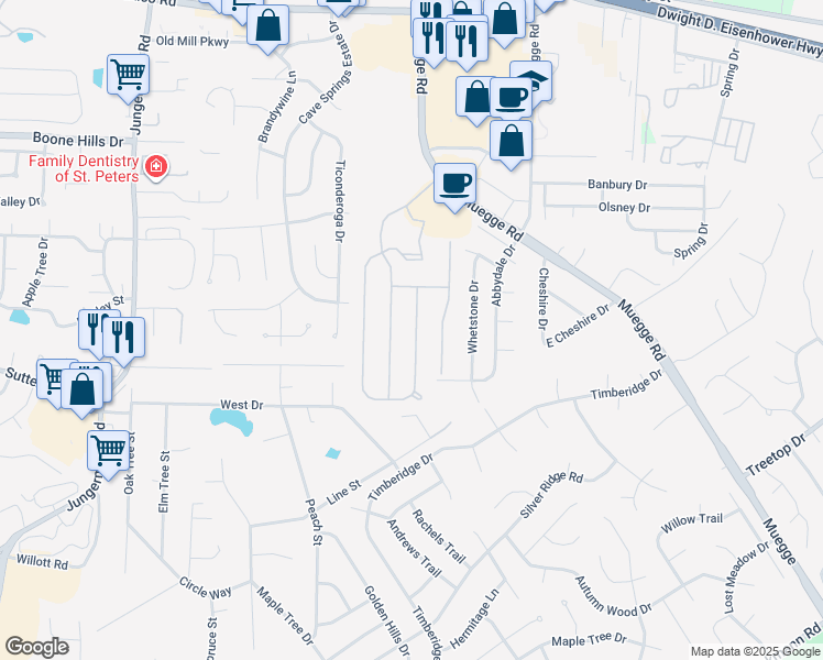 map of restaurants, bars, coffee shops, grocery stores, and more near 60 Brighton Park Drive in Saint Charles