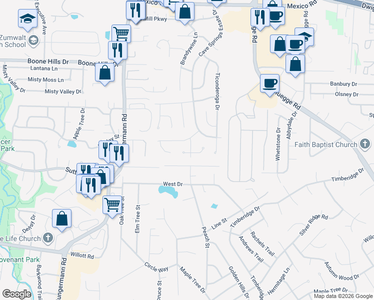 map of restaurants, bars, coffee shops, grocery stores, and more near 200 Phyllisaire Court in St. Peters
