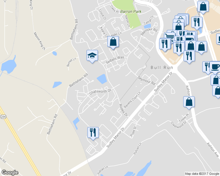 map of restaurants, bars, coffee shops, grocery stores, and more near 8073 Stonewall Brigade Court in Manassas