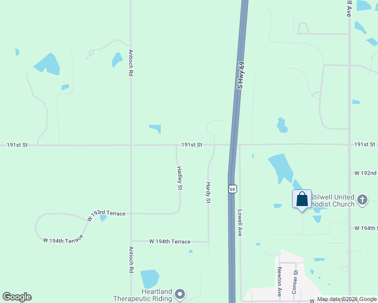 map of restaurants, bars, coffee shops, grocery stores, and more near 8275 West 191st Street in Stilwell
