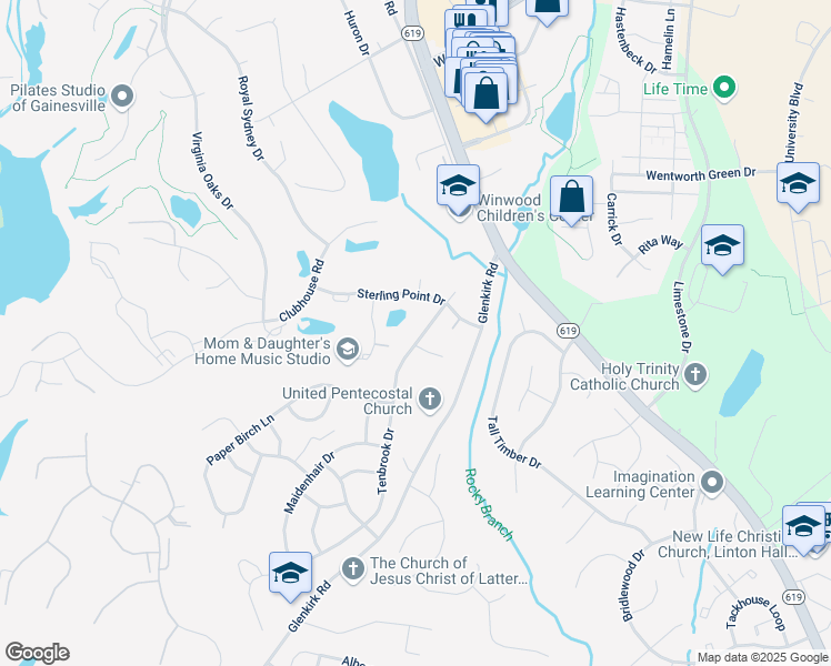 map of restaurants, bars, coffee shops, grocery stores, and more near 8142 Tenbrook Drive in Gainesville