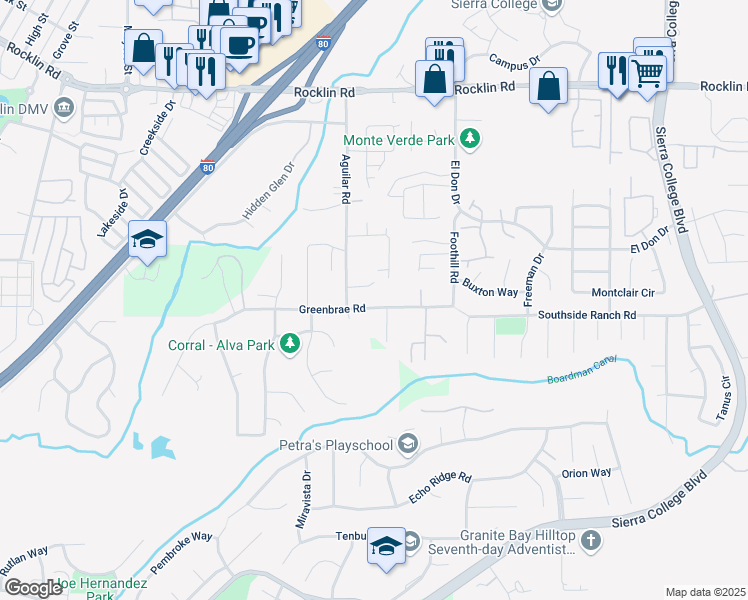 map of restaurants, bars, coffee shops, grocery stores, and more near 6000 Rock Saddle Way in Rocklin