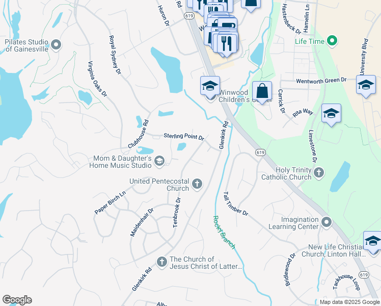 map of restaurants, bars, coffee shops, grocery stores, and more near 8142 Tenbrook Drive in Gainesville