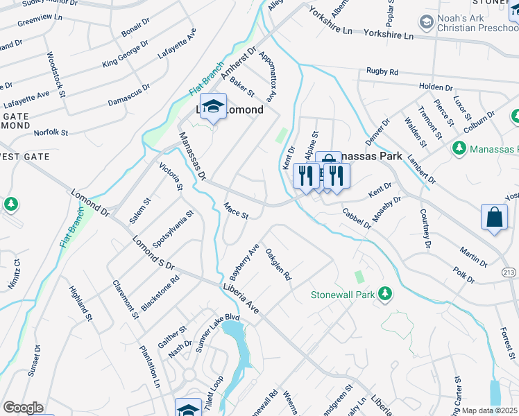 map of restaurants, bars, coffee shops, grocery stores, and more near 351 Manassas Drive in Manassas Park