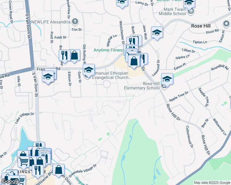map of restaurants, bars, coffee shops, grocery stores, and more near 6224 Guilford Drive in Alexandria