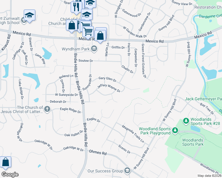 map of restaurants, bars, coffee shops, grocery stores, and more near 17 Patty Ellen Drive in St. Peters