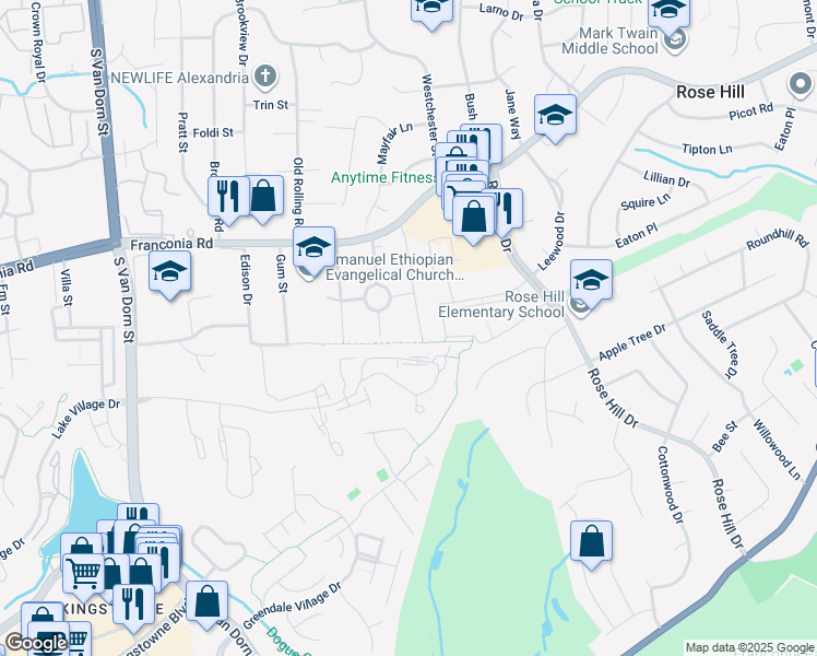 map of restaurants, bars, coffee shops, grocery stores, and more near 6224 Guilford Drive in Alexandria