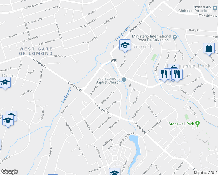 map of restaurants, bars, coffee shops, grocery stores, and more near 9403 Westmoreland Avenue in Manassas