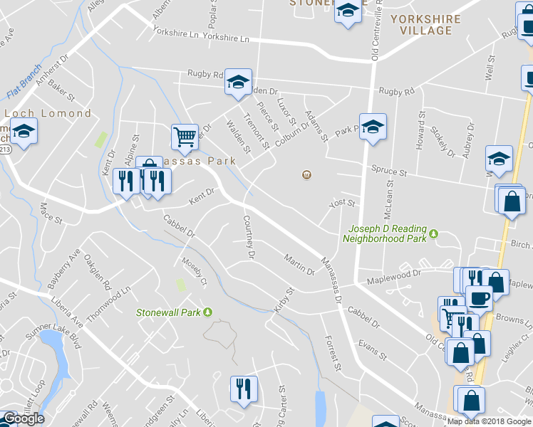 map of restaurants, bars, coffee shops, grocery stores, and more near 242 Manassas Drive in Manassas Park