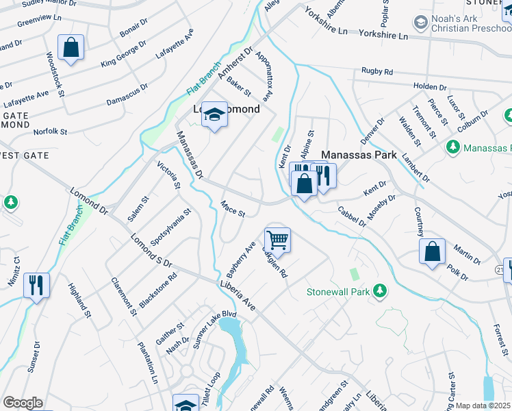 map of restaurants, bars, coffee shops, grocery stores, and more near 351 Manassas Drive in Manassas Park