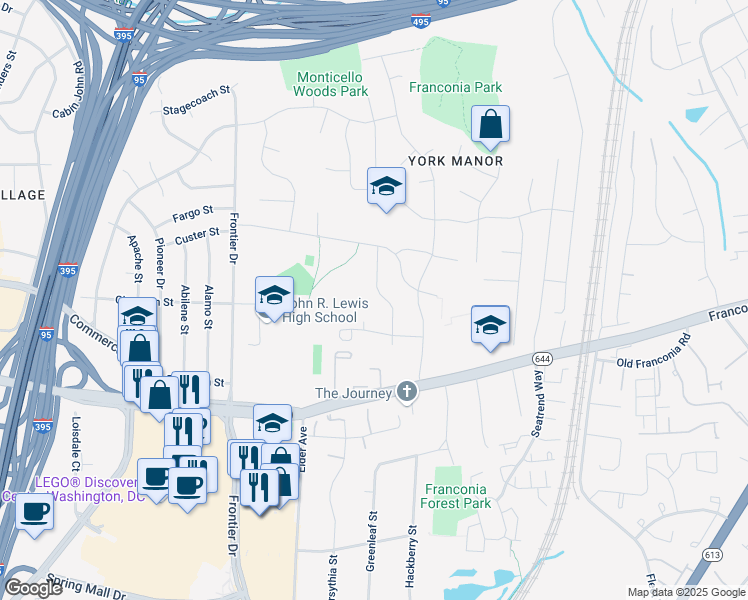 map of restaurants, bars, coffee shops, grocery stores, and more near 6214 Wayles Street in Springfield
