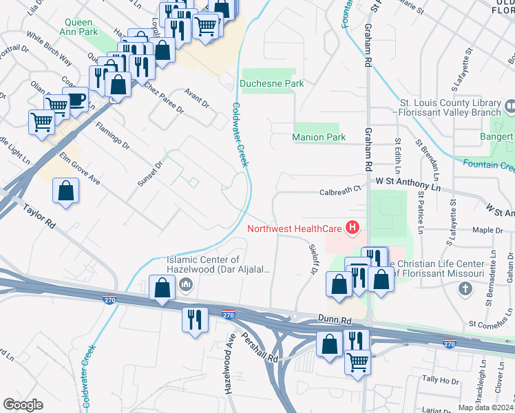 map of restaurants, bars, coffee shops, grocery stores, and more near 7545 Hazelcrest Drive in Hazelwood