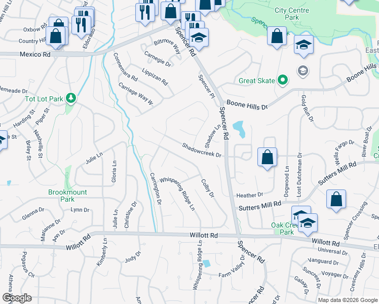 map of restaurants, bars, coffee shops, grocery stores, and more near 1267 Colby Drive in St. Peters