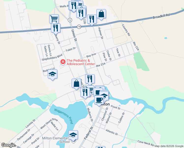map of restaurants, bars, coffee shops, grocery stores, and more near 327 Union Street in Milton