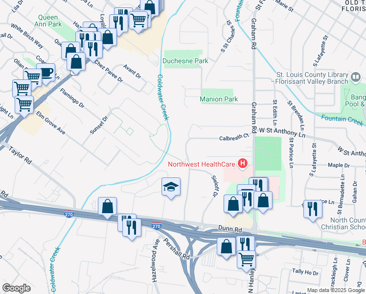 map of restaurants, bars, coffee shops, grocery stores, and more near 7536 Hazelcrest Drive in Hazelwood