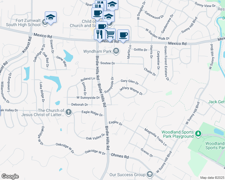 map of restaurants, bars, coffee shops, grocery stores, and more near 6 Denallen Drive in St. Peters