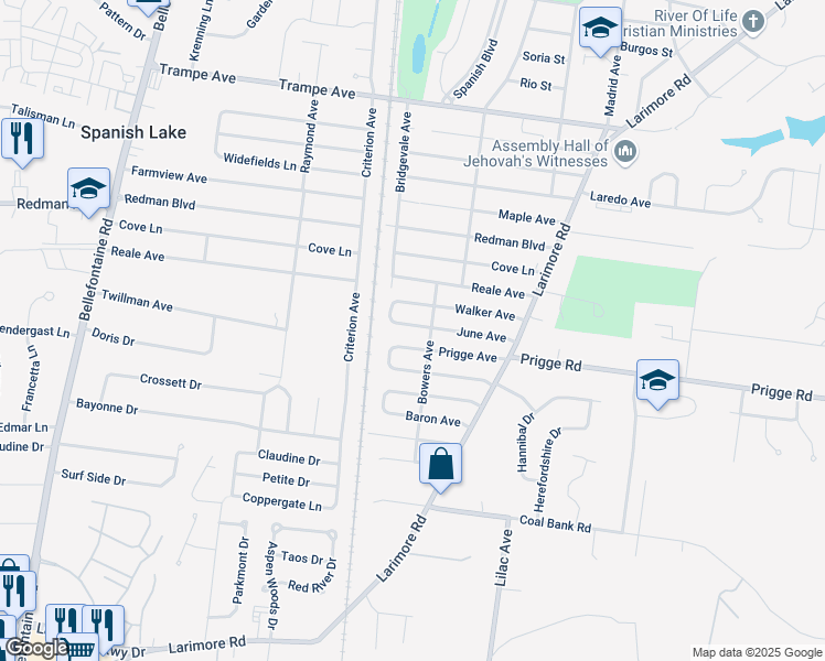 map of restaurants, bars, coffee shops, grocery stores, and more near 1212 June Avenue in St. Louis