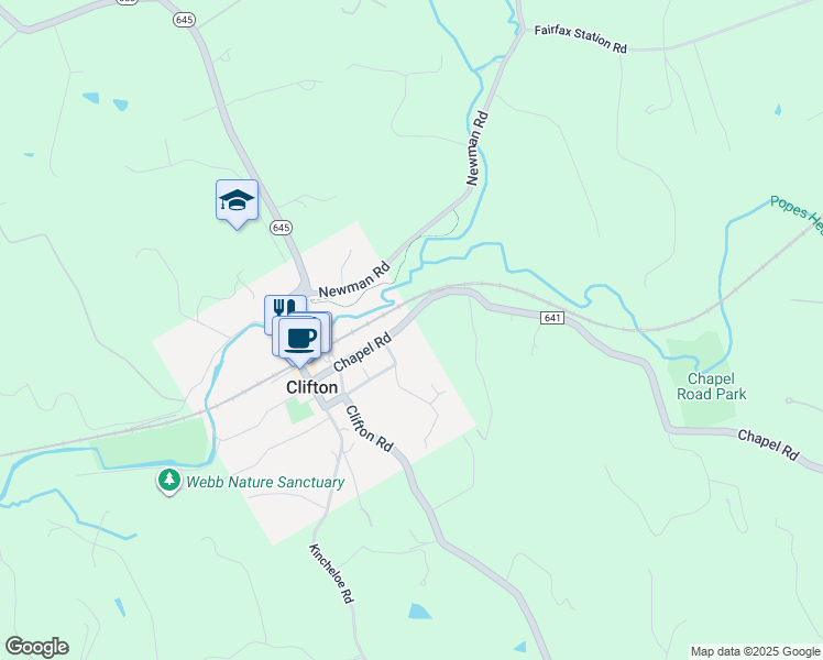map of restaurants, bars, coffee shops, grocery stores, and more near 12633 Chapel Road in Clifton