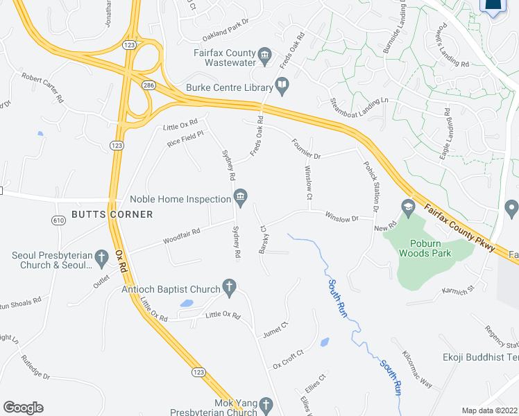 map of restaurants, bars, coffee shops, grocery stores, and more near 6307 Barsky Court in Fairfax Station