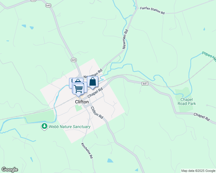 map of restaurants, bars, coffee shops, grocery stores, and more near 12633 Chapel Road in Clifton