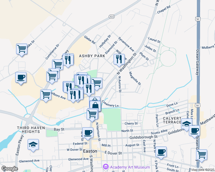 map of restaurants, bars, coffee shops, grocery stores, and more near 328 Maryland 565 in Easton
