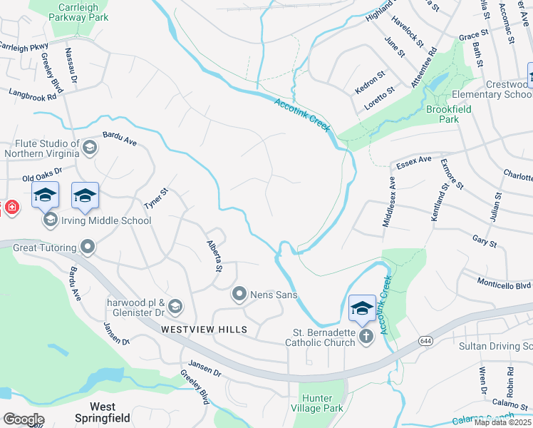 map of restaurants, bars, coffee shops, grocery stores, and more near 7705 Carrleigh Parkway in West Springfield