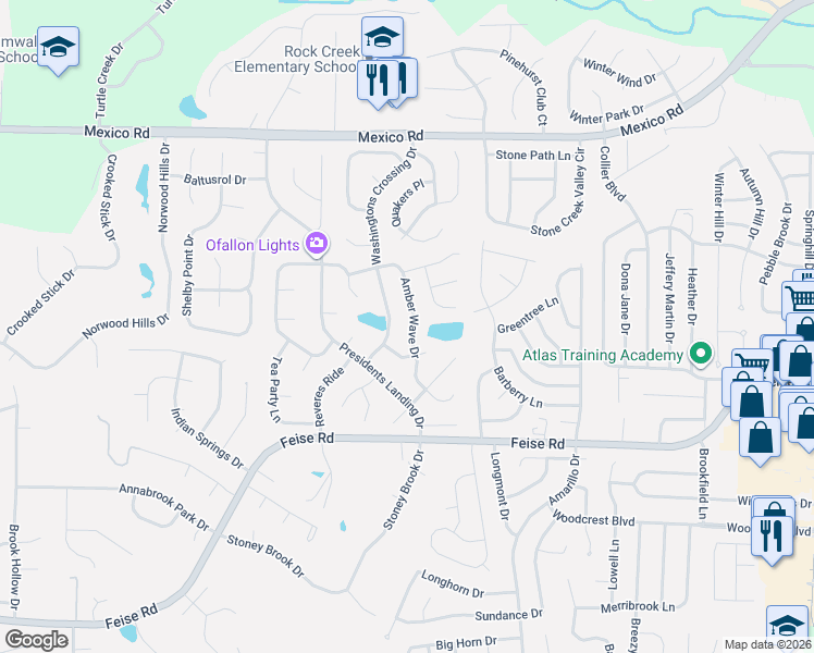 map of restaurants, bars, coffee shops, grocery stores, and more near 1432 Washingtons Crossing Drive in O'Fallon