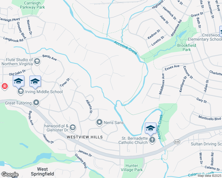 map of restaurants, bars, coffee shops, grocery stores, and more near 7705 Carrleigh Parkway in West Springfield