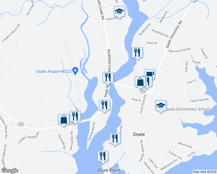 map of restaurants, bars, coffee shops, grocery stores, and more near 533 Deale Road in Deale