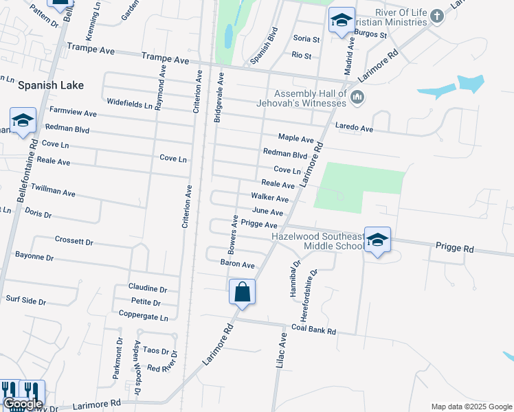map of restaurants, bars, coffee shops, grocery stores, and more near 1149 June Avenue in Saint Louis