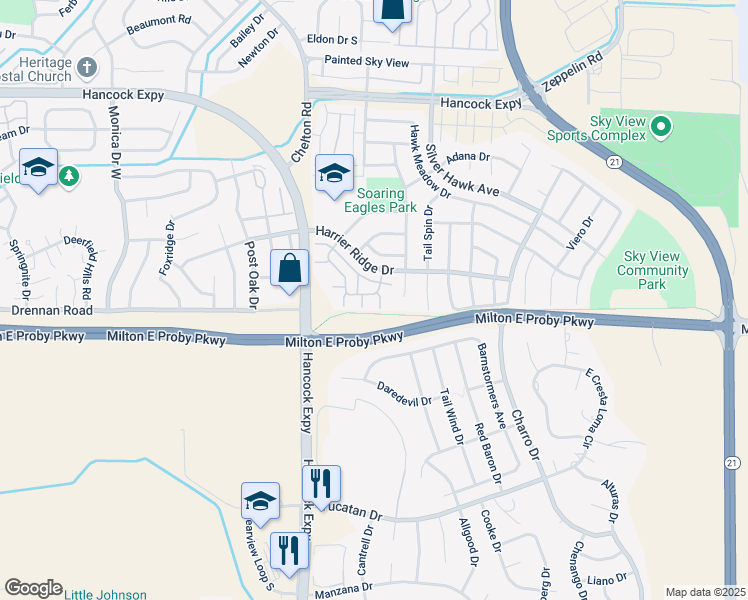 map of restaurants, bars, coffee shops, grocery stores, and more near 3418 Kingfisher Nest Grove in Colorado Springs