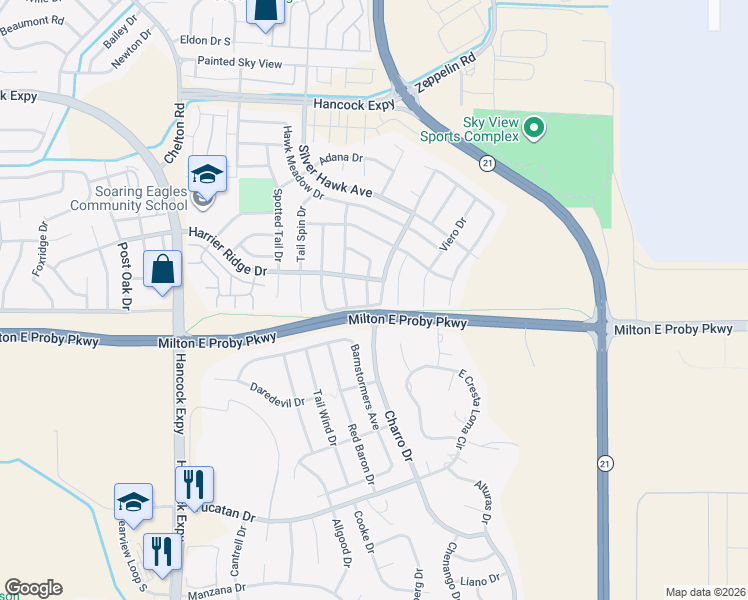 map of restaurants, bars, coffee shops, grocery stores, and more near 3436 Astana Drive in Colorado Springs