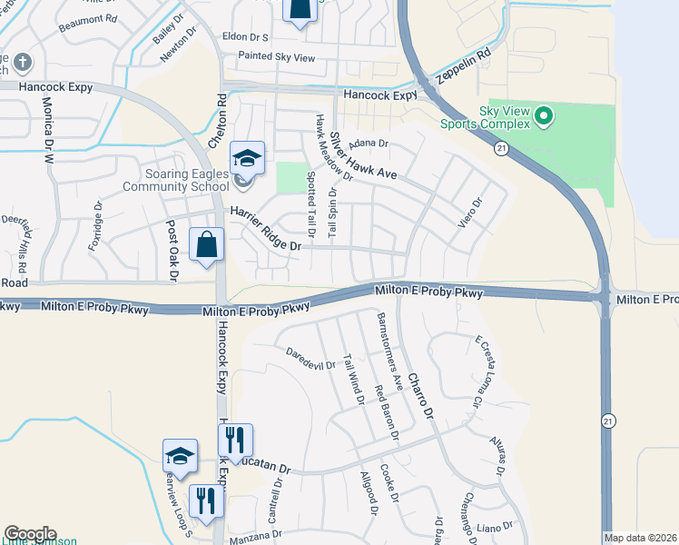 map of restaurants, bars, coffee shops, grocery stores, and more near 3424 Osprey Ridge Drive in Colorado Springs