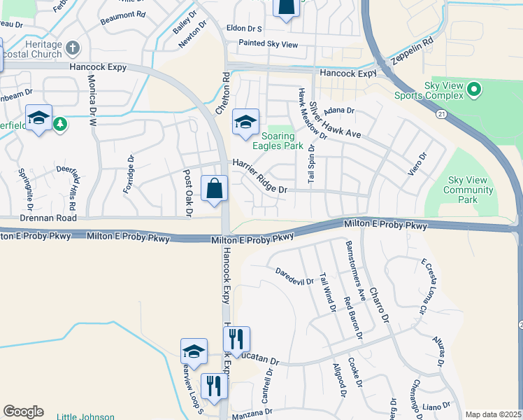 map of restaurants, bars, coffee shops, grocery stores, and more near 3591 Grey Owl Point in Colorado Springs