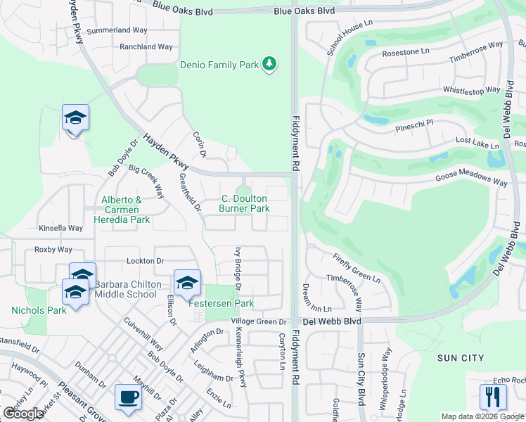 map of restaurants, bars, coffee shops, grocery stores, and more near 2340 Lansdowne Way in Roseville