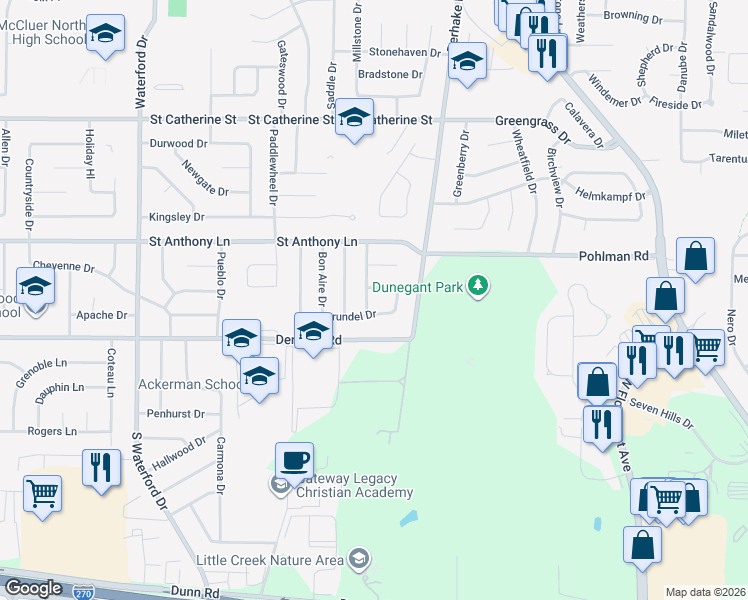 map of restaurants, bars, coffee shops, grocery stores, and more near 1830 Ardmore Drive in Florissant