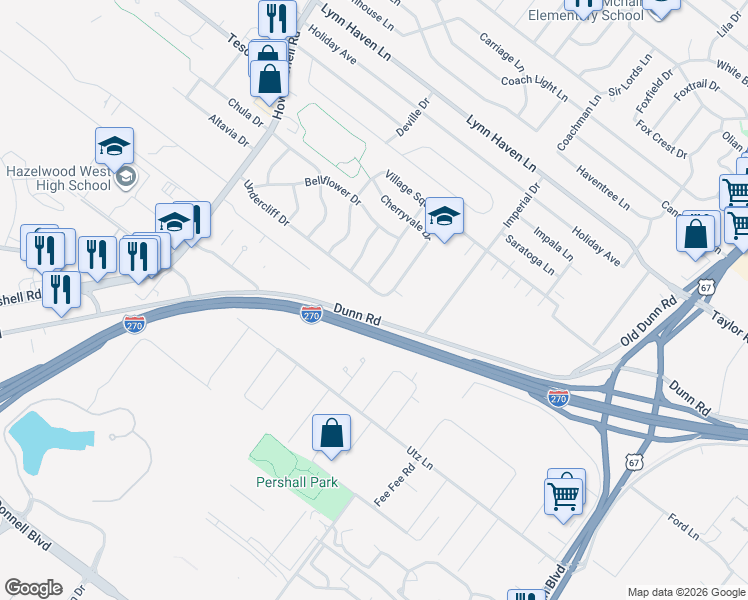 map of restaurants, bars, coffee shops, grocery stores, and more near 641 Undercliff Drive in Hazelwood