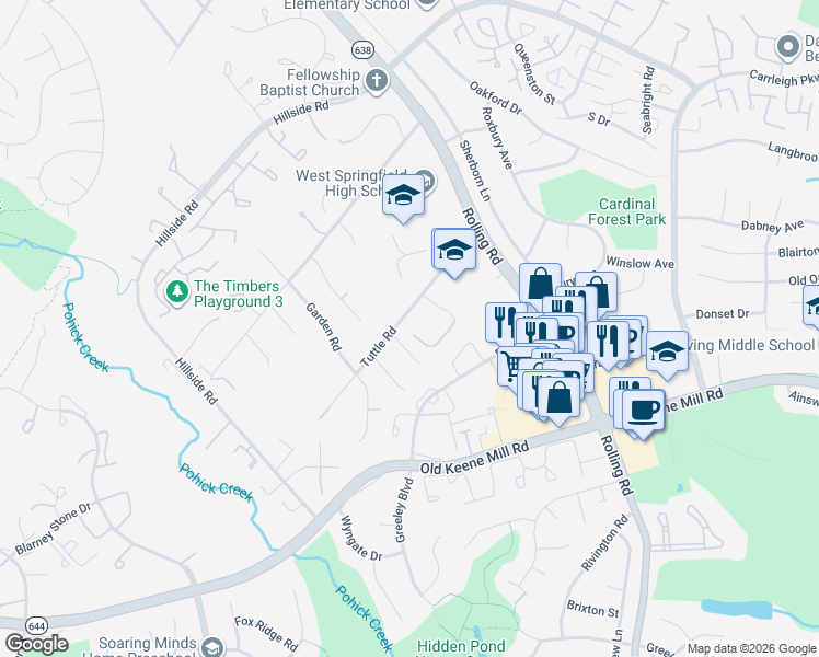 map of restaurants, bars, coffee shops, grocery stores, and more near 8545 Tuttle Road in West Springfield