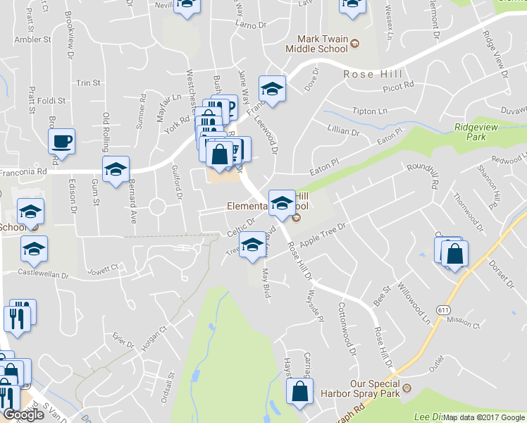 map of restaurants, bars, coffee shops, grocery stores, and more near 4910 Celtic Drive in Alexandria