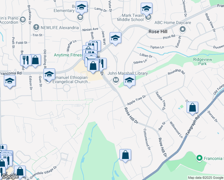 map of restaurants, bars, coffee shops, grocery stores, and more near 4914 Celtic Dr in Alexandria
