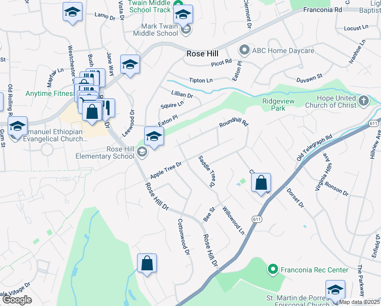 map of restaurants, bars, coffee shops, grocery stores, and more near 4604 Apple Tree Drive in Alexandria