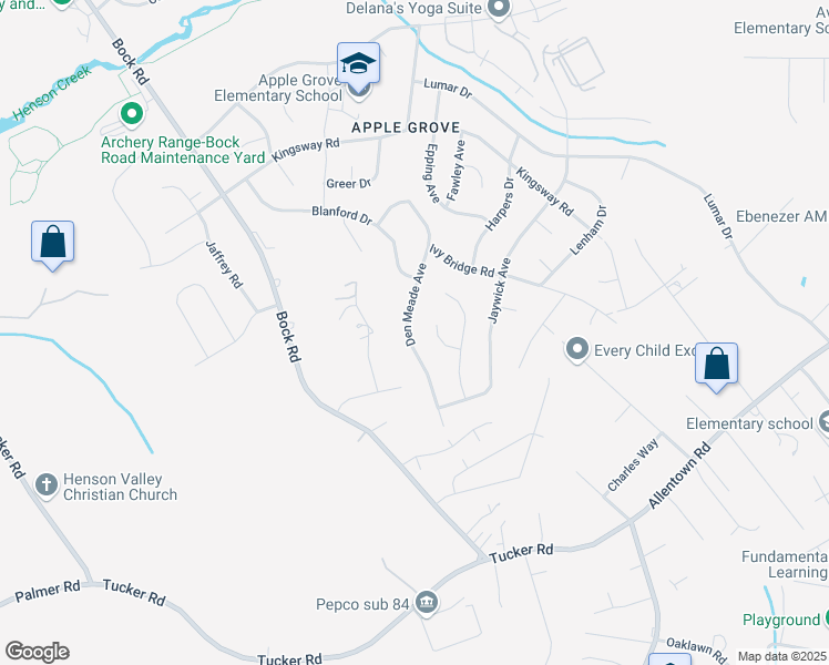 map of restaurants, bars, coffee shops, grocery stores, and more near 7802 Den Meade Avenue in Fort Washington