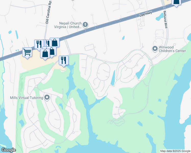 map of restaurants, bars, coffee shops, grocery stores, and more near 15169 Windy Hollow Circle in Gainesville