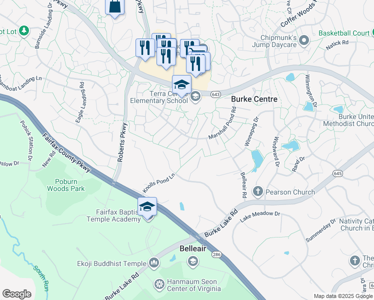 map of restaurants, bars, coffee shops, grocery stores, and more near 10159 Marshall Pond Road in Burke