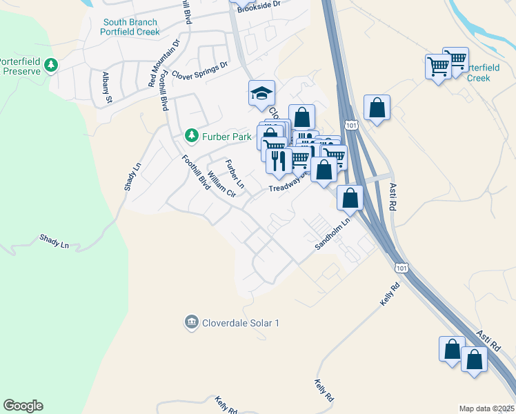 map of restaurants, bars, coffee shops, grocery stores, and more near 247 Treadway Court in Cloverdale