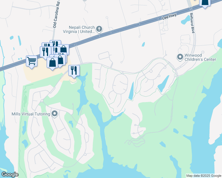 map of restaurants, bars, coffee shops, grocery stores, and more near 15169 Windy Hollow Circle in Gainesville